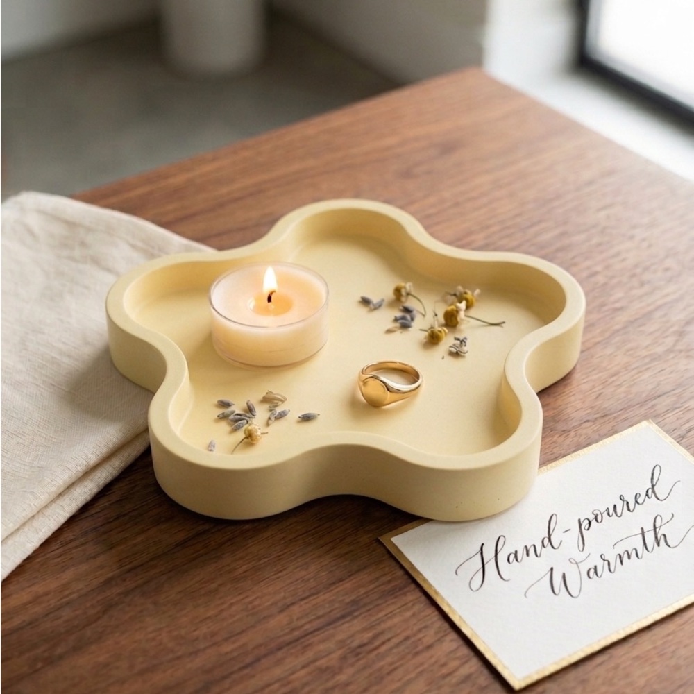 Decorative Flower-Shaped Trinket Tray in Soft Yellow